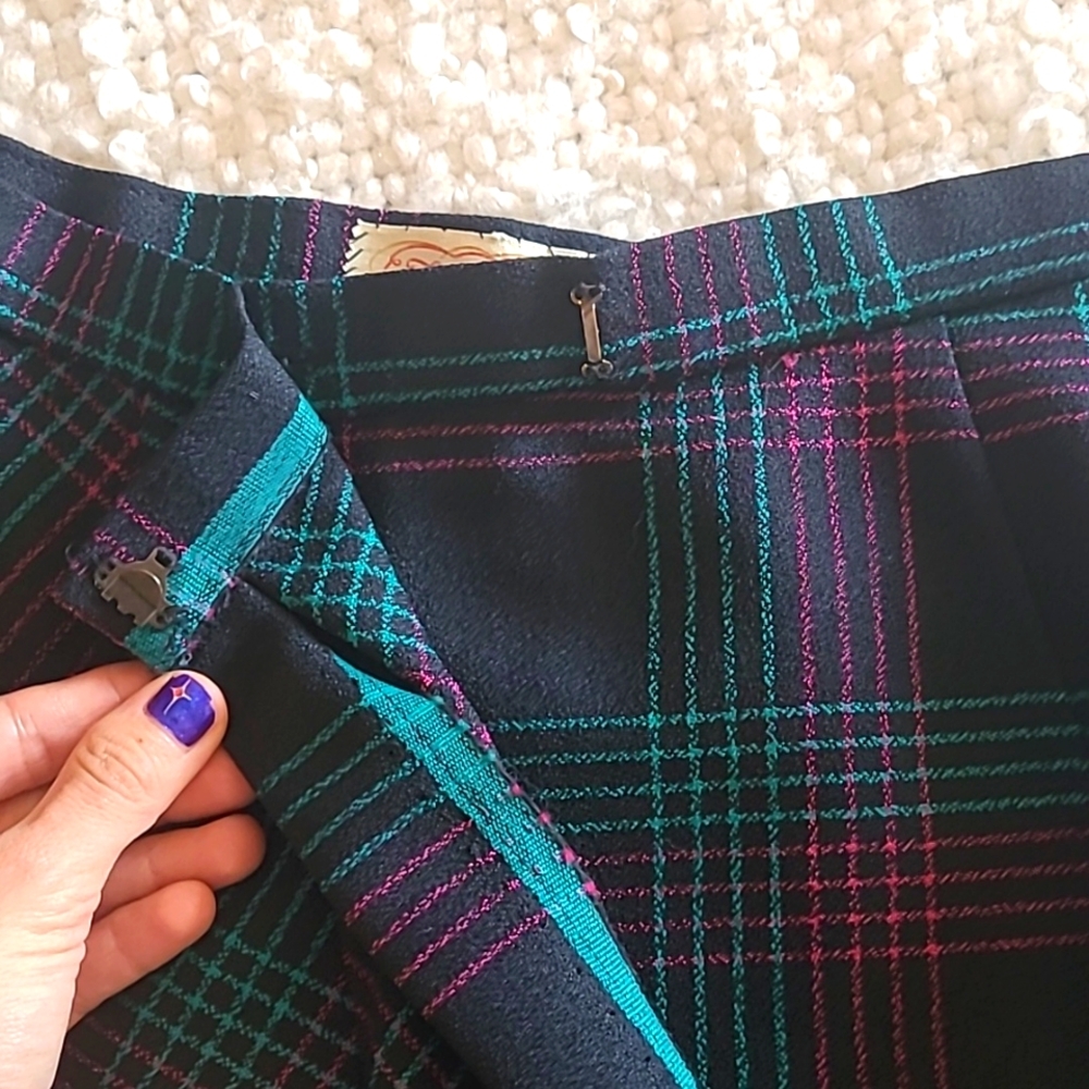 HANDMADE Vintage Plaid Asymmetrical Wrap Skirt 26" waist - Picture 7 of 11